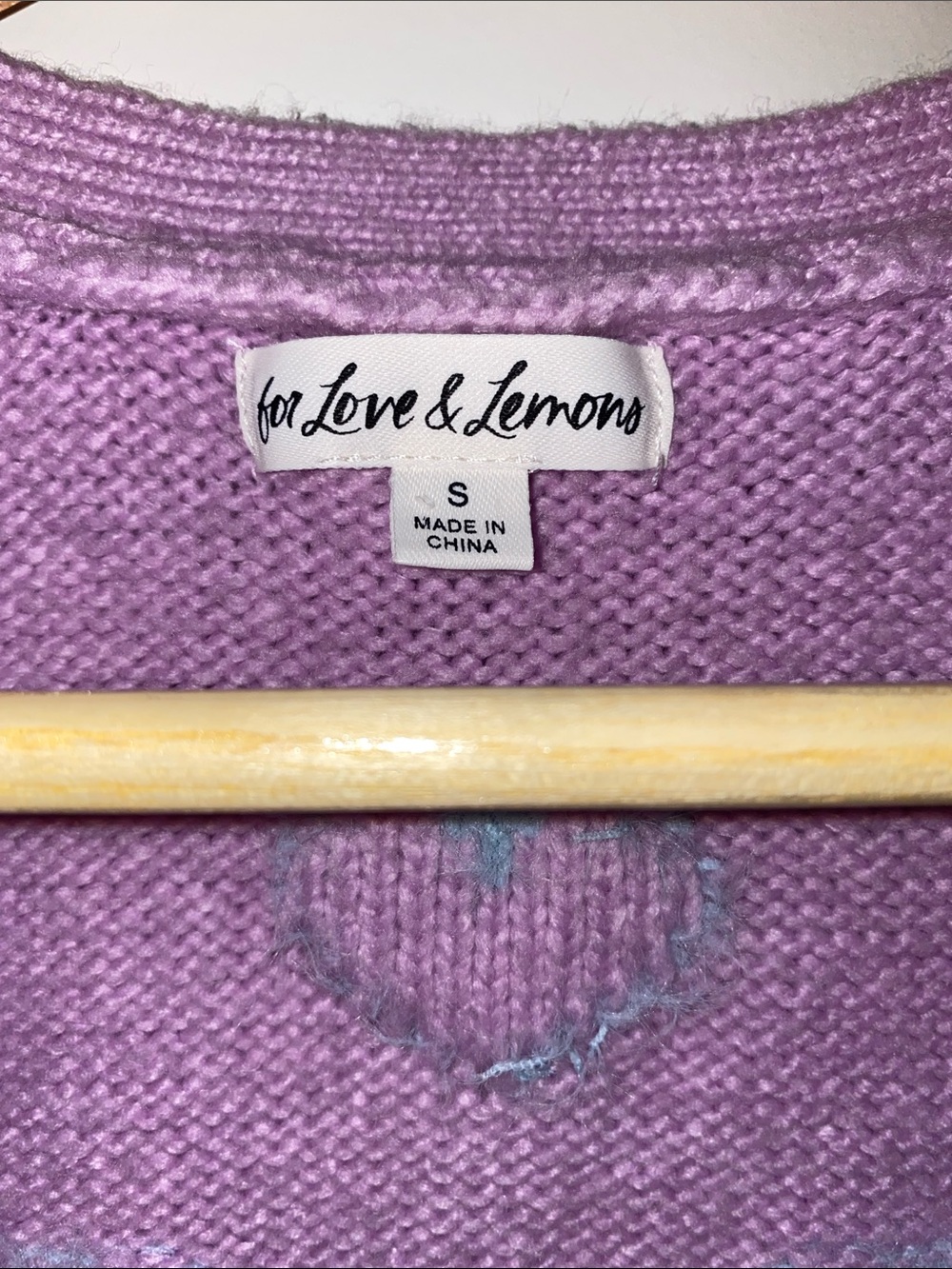 For Love and Lemons Lavender Cardigan with Blue Heart Accents - Picture 2 of 5